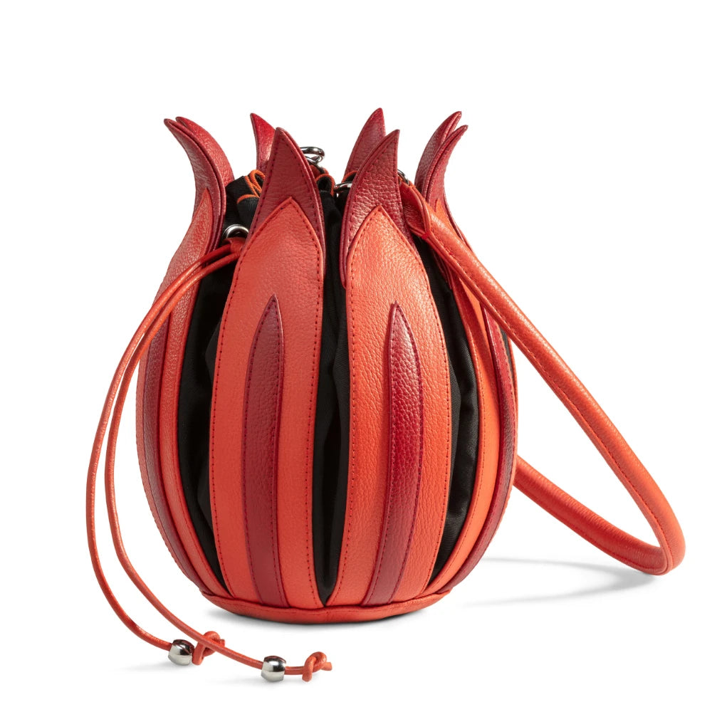 Leather Tulip Bag - Orange & Red with Black Lining