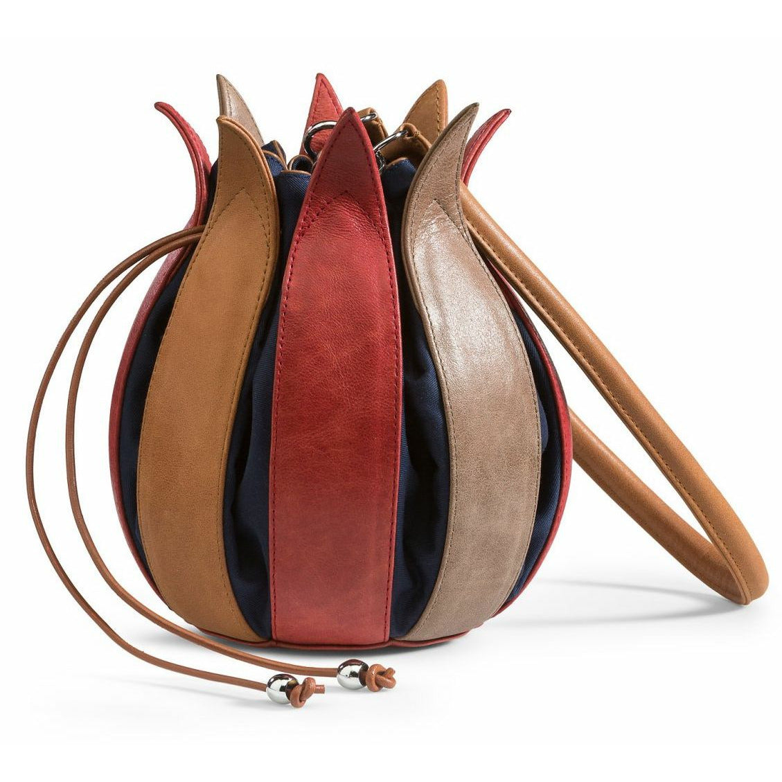By-Lin Tulip Leather Bag - Red/Cognac/Taupe