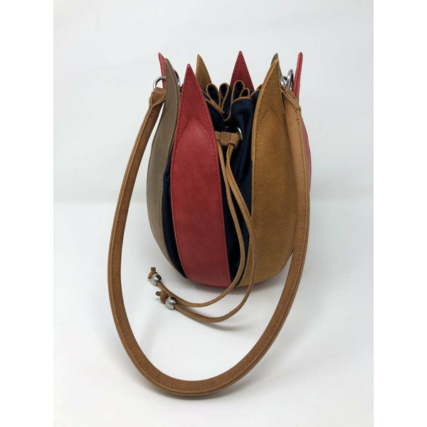 By-Lin Tulip Leather Bag - Red/Cognac/Taupe