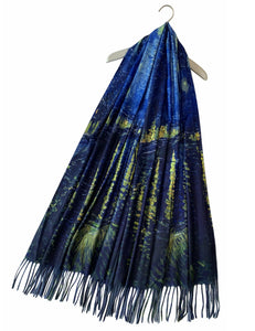 Van Gogh - Starry Over The Rhone Wool Blend Scarf with Tassel Edge