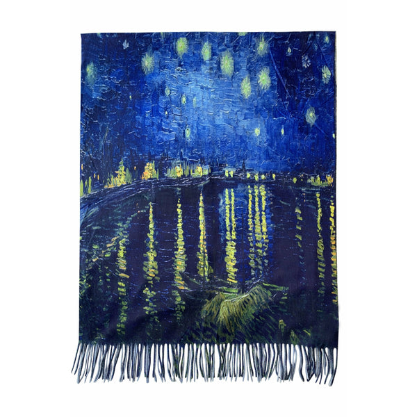 Van Gogh - Starry Over The Rhone Wool Blend Scarf with Tassel Edge
