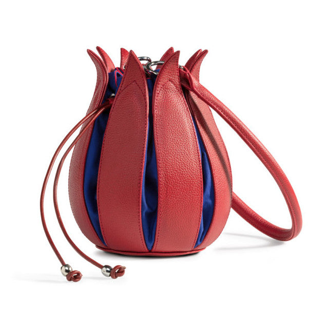 Leather Tulip Bag - Red with Cobalt Lining
