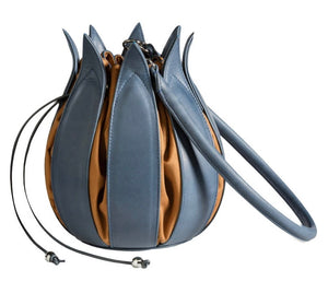 Leather Tulip Bag - Blue/Cognac