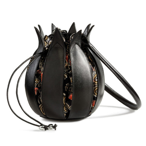 By-Lin Tulip Leather Bag - Black with Marrakech Batik Lining