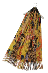 Klimt Lady with Fan Print Wool Tassel Scarf
