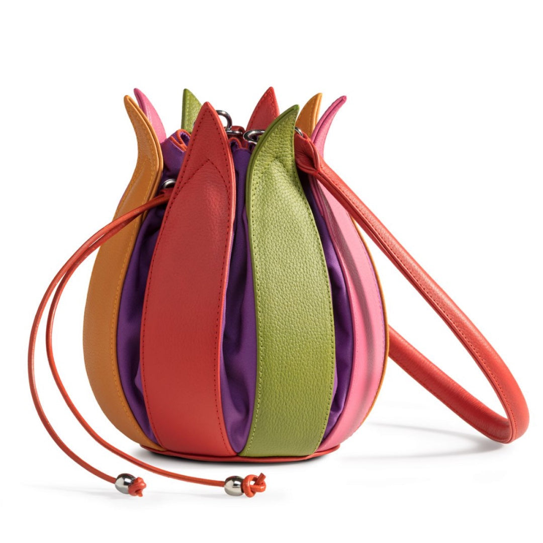 By-Lin Tulip Leather Bag - Multi Coloured with Purple Lining