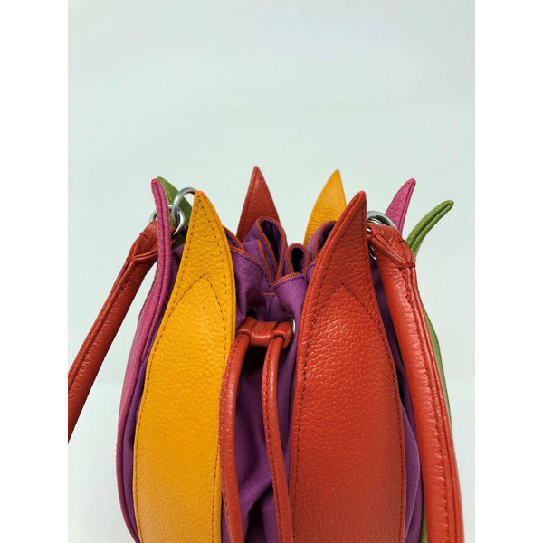 By-Lin Tulip Leather Bag - Multi Coloured with Purple Lining