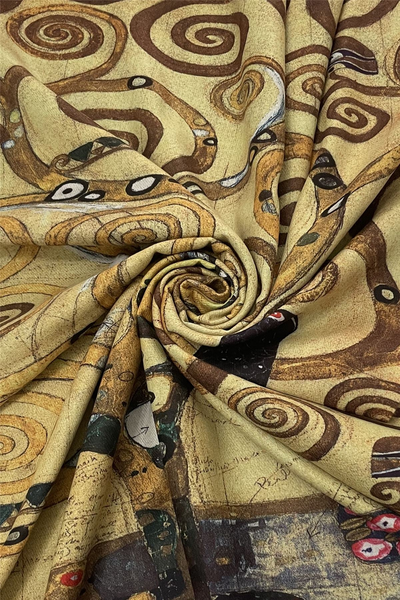 Klimt 'Tree of Life' Detail Print Wool Tassel Scarf