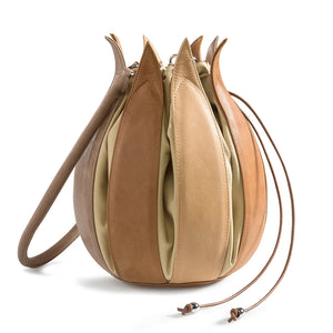 Leather Tulip Bag - Taupe/Camel/Cognac