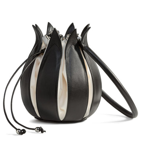 Leather Tulip Bag - Black with White Lining