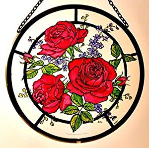 Hand Painted Stained Glass Roundel - Red Roses (6")