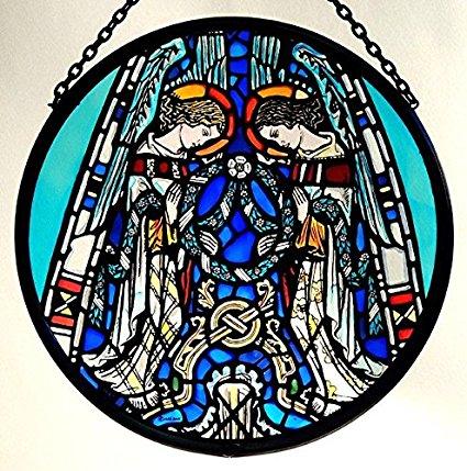 Hand Painted Stained Glass Roundel - Glasgow Cathedral - Praising Angels (6")