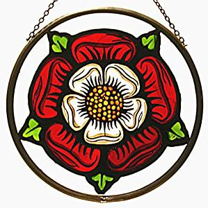 Hand Painted Stained Glass Roundel - Elizabethan Tudor Rose (6")
