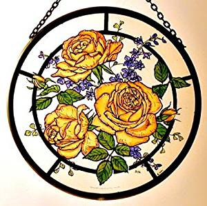 Hand Painted Stained Glass Roundel - Golden Roses (6")