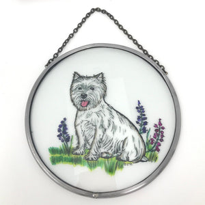 Hand Painted Stained Glass Roundel - West Highland Terrier (6")