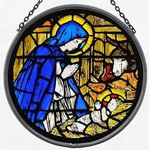 Hand Painted Stained Glass Roundel - Canterbury Cathedral- Madonna and child (6")