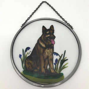 Hand Painted Stained Glass Roundel - Alsatian (6")