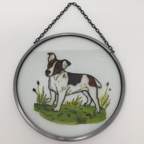Hand Painted Stained Glass Roundel - Jack Russell (6")