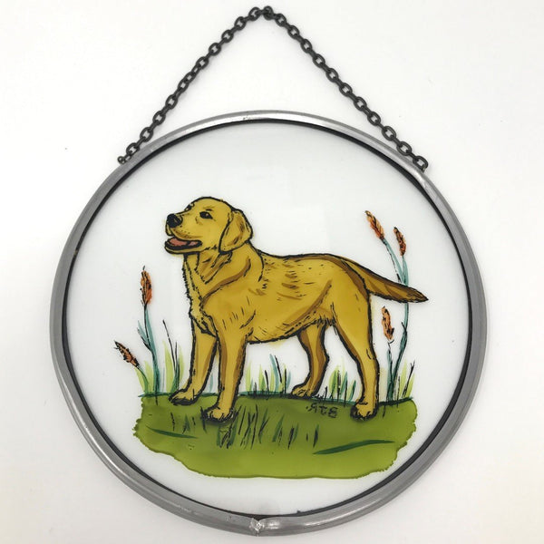Hand Painted Stained Glass Roundel - Golden Labrador (6")