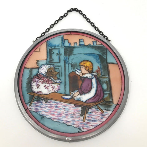 Hand Painted Stained Glass Roundel - Beatrix Potter Mrs Tiggywinkle (5")