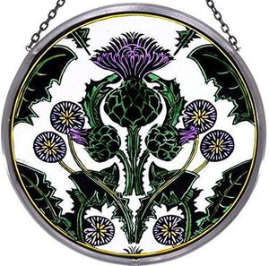 Hand Painted Stained Glass Roundel - Thistle Nouveau (6")