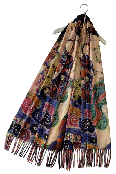 Klimt Three Ages Of Women Wool Scarf with Tassel Edge