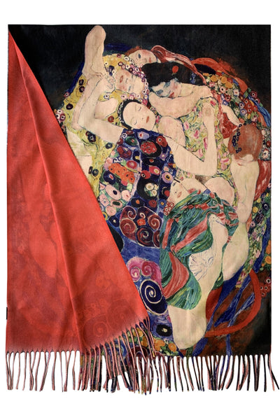 Klimt Three Ages Of Women Wool Scarf with Tassel Edge
