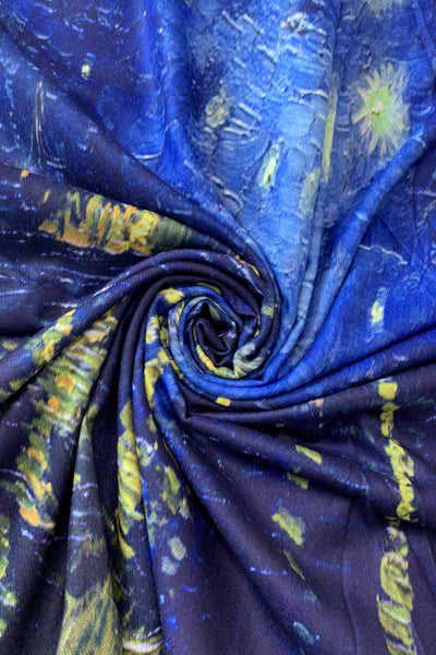 Van Gogh Starry Over The Rhone Wool Scarf with Tassel Edge