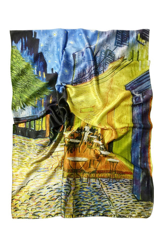 Van Gogh Terrace At Night Print Silk Scarf