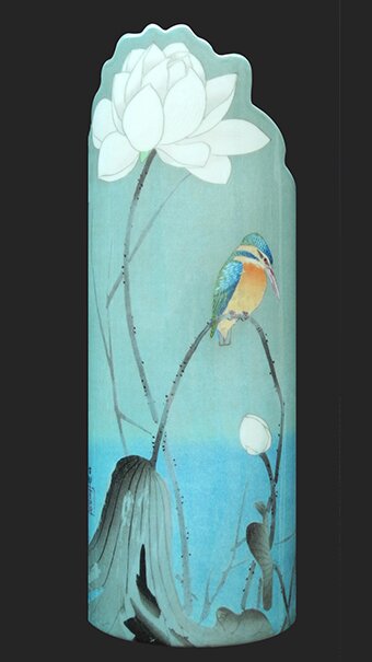 Silhouette d'art Vase - Koson, Kingfisher with Lotus Flower Bird SDA41